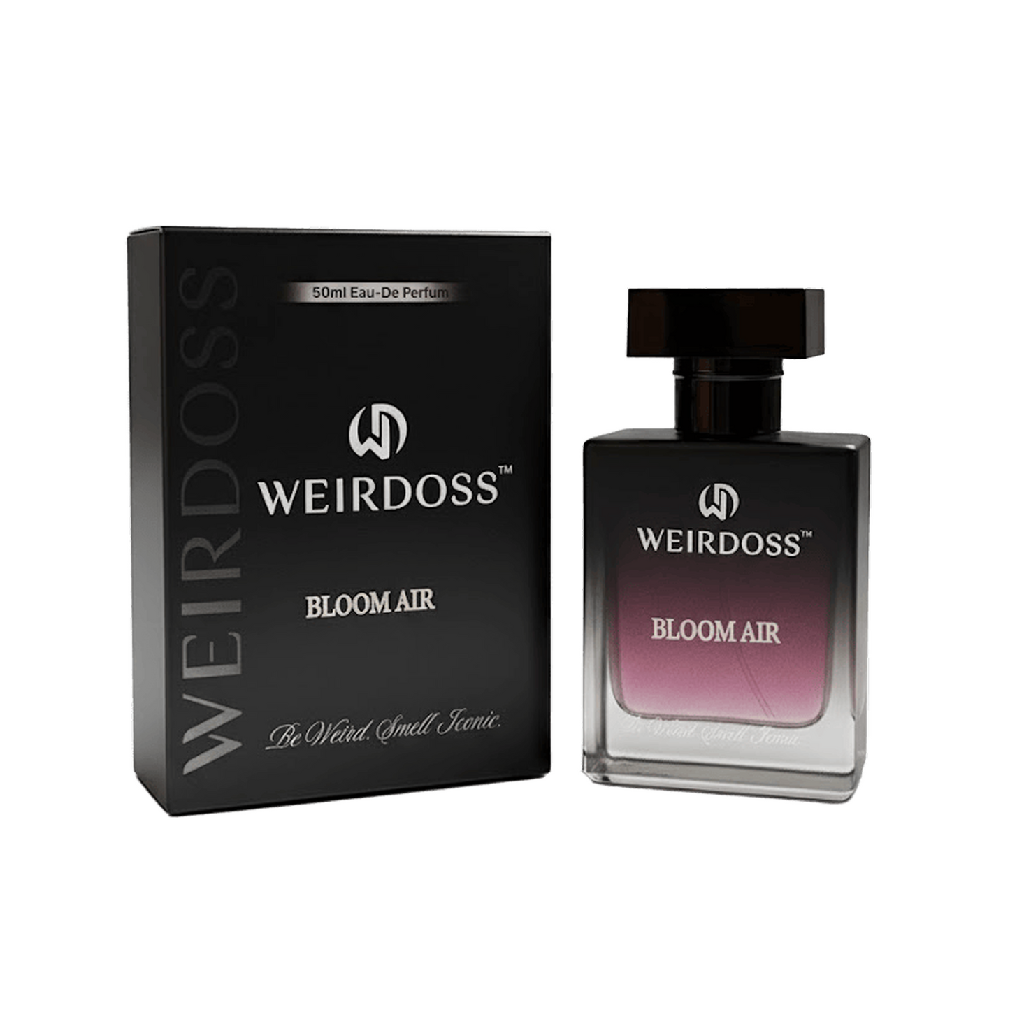 WEIRDoss Bloom Air perfume bottle and packaging on a white background