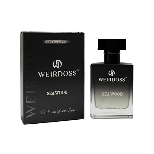 WEIRDOSS Sea Wood perfume bottle and packaging on a white background
