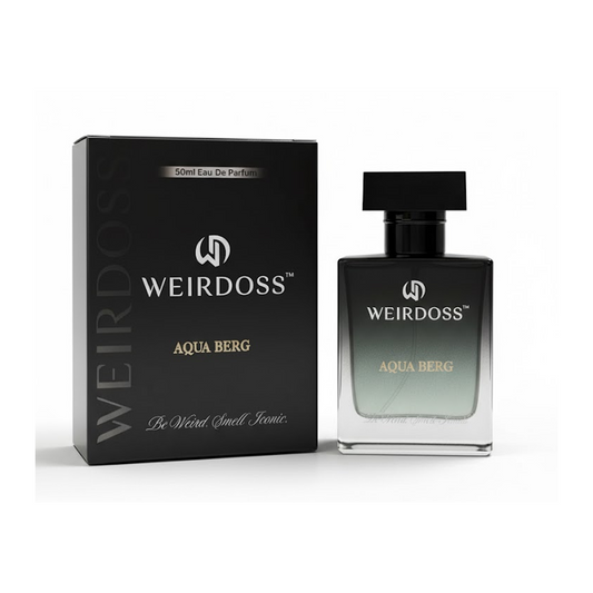 Weirdoss Aqua Berg perfume bottle and packaging on a white background