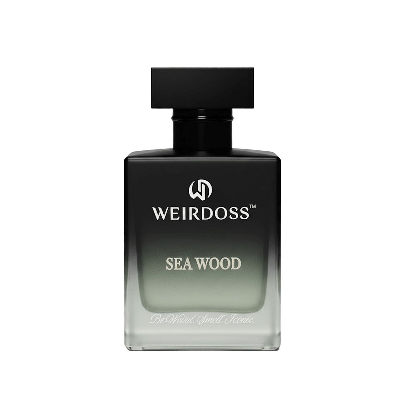 Perfume bottle labeled 'Weirdoss Sea Wood' on a white background